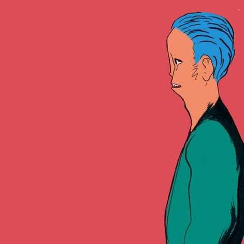 Blue hair profile on red