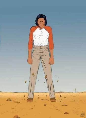 Desert man, floating stones