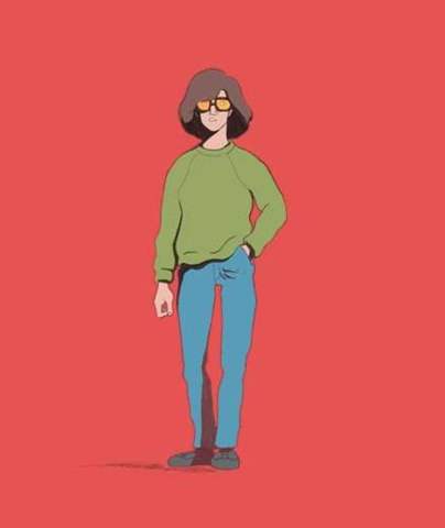 Glasses, green sweater