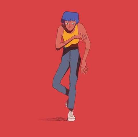 Blue hair, yellow tank
