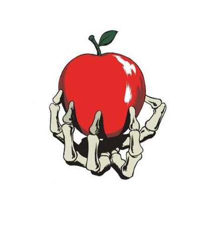 Apple in skeleton hand