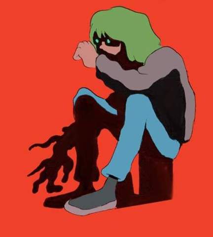 Green hair, shadow hands